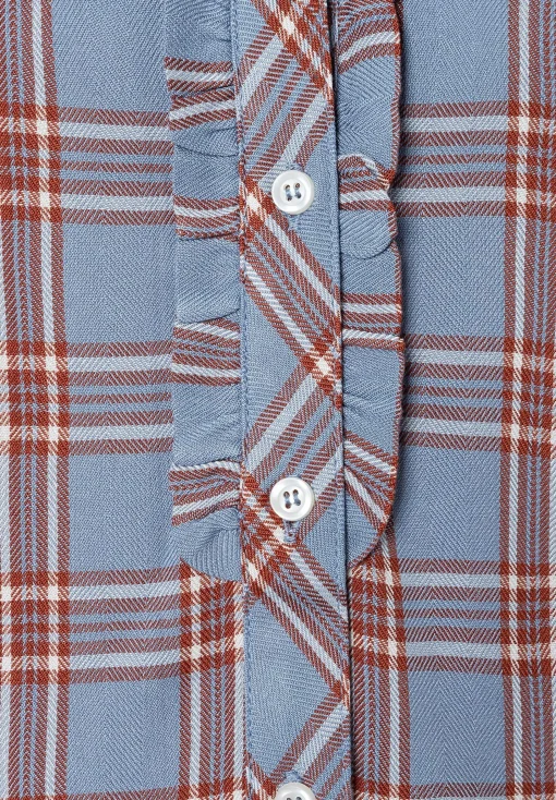 Fashion karierte Bluse mit Rüschendetail, hellblau/braun, Winter-Kollektion Blusen